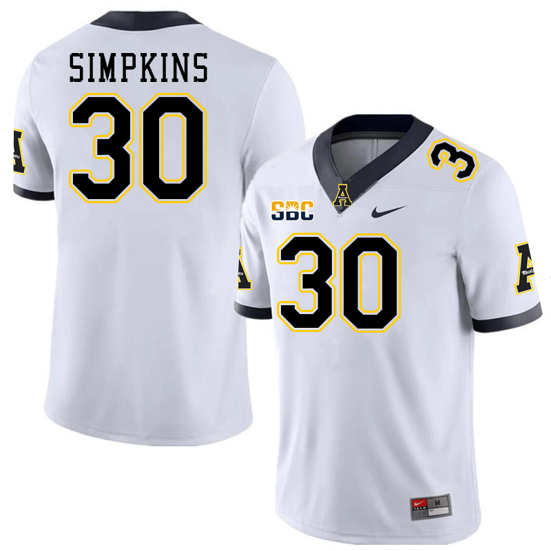 Appalachian State Mountaineers #30 Gabe Simpkins College Football Jerseys Stitched-White